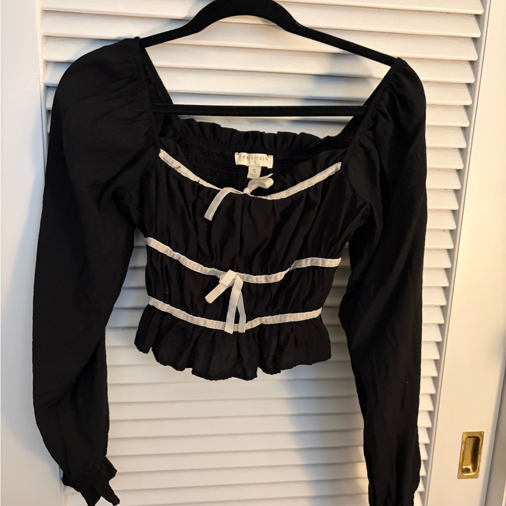 Black Long Sleeve Women's Top with Bows